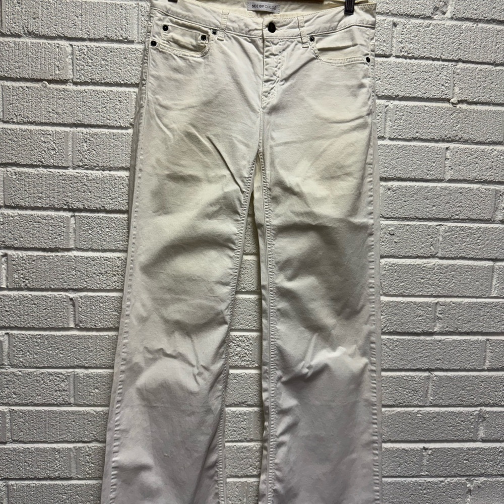 See By Chloe White Flare Wide Leg Jeans